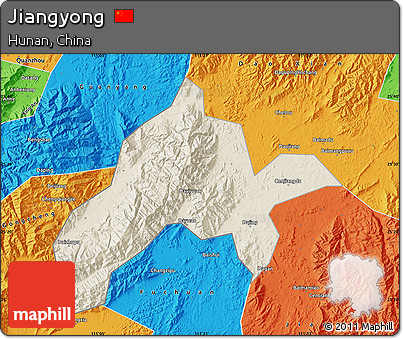 Shaded Relief Map of Jiangyong, political outside