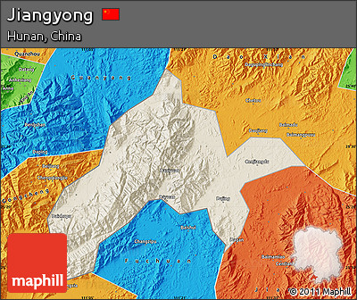 Shaded Relief Map of Jiangyong, political outside