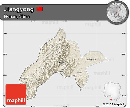 Shaded Relief Map of Jiangyong, single color outside