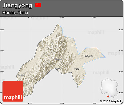 Shaded Relief Map of Jiangyong, single color outside