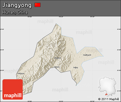 Shaded Relief Map of Jiangyong, single color outside