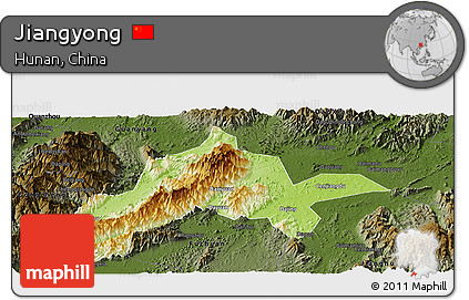 Physical Panoramic Map of Jiangyong, darken