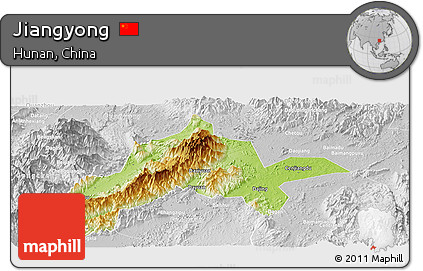 Physical Panoramic Map of Jiangyong, lighten, desaturated