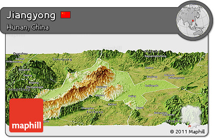 Physical Panoramic Map of Jiangyong, satellite outside