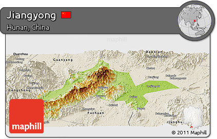 Physical Panoramic Map of Jiangyong, shaded relief outside