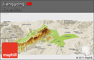 Physical Panoramic Map of Jiangyong, shaded relief outside