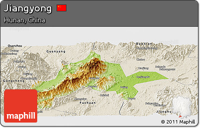 Physical Panoramic Map of Jiangyong, shaded relief outside