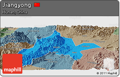 Political Panoramic Map of Jiangyong, semi-desaturated