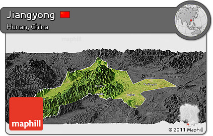Satellite Panoramic Map of Jiangyong, darken, desaturated
