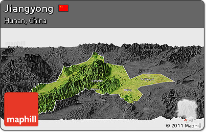 Satellite Panoramic Map of Jiangyong, darken, desaturated