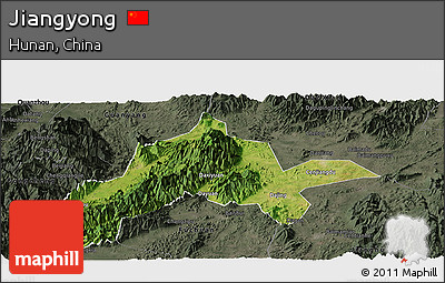 Satellite Panoramic Map of Jiangyong, darken, semi-desaturated