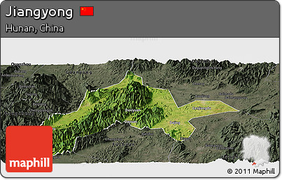 Satellite Panoramic Map of Jiangyong, darken, semi-desaturated