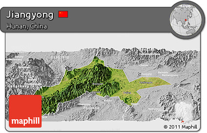 Satellite Panoramic Map of Jiangyong, lighten, desaturated