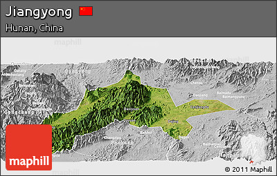 Satellite Panoramic Map of Jiangyong, lighten, desaturated