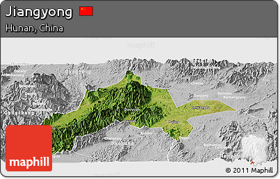 Satellite Panoramic Map of Jiangyong, lighten, desaturated