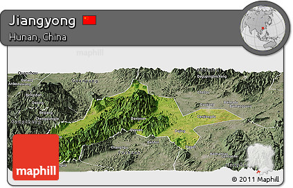 Satellite Panoramic Map of Jiangyong, semi-desaturated