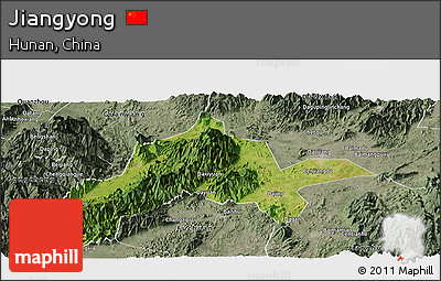 Satellite Panoramic Map of Jiangyong, semi-desaturated