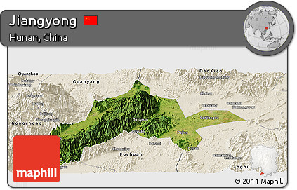 Satellite Panoramic Map of Jiangyong, shaded relief outside