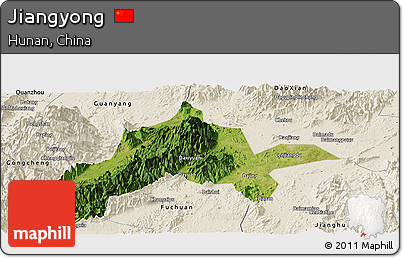 Satellite Panoramic Map of Jiangyong, shaded relief outside