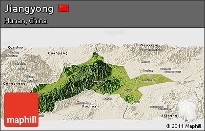 Satellite Panoramic Map of Jiangyong, shaded relief outside