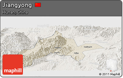 Shaded Relief Panoramic Map of Jiangyong, lighten