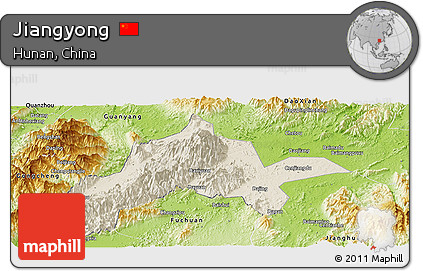 Shaded Relief Panoramic Map of Jiangyong, physical outside