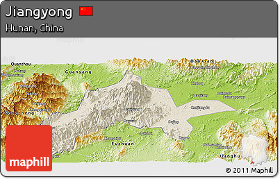 Shaded Relief Panoramic Map of Jiangyong, physical outside
