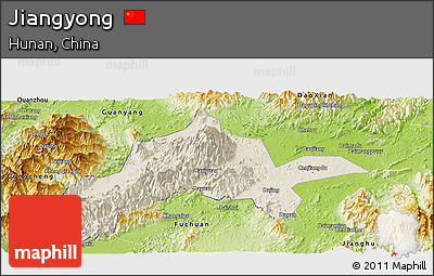 Shaded Relief Panoramic Map of Jiangyong, physical outside