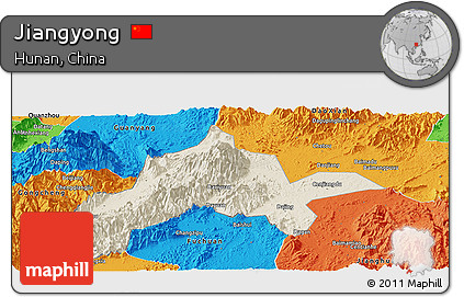 Shaded Relief Panoramic Map of Jiangyong, political outside