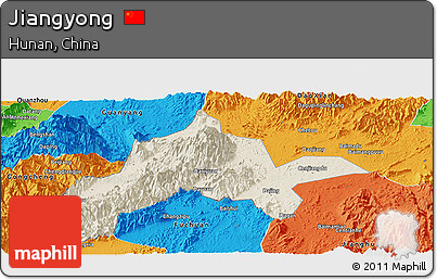 Shaded Relief Panoramic Map of Jiangyong, political outside