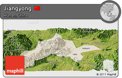 Shaded Relief Panoramic Map of Jiangyong, satellite outside