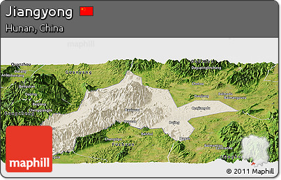 Shaded Relief Panoramic Map of Jiangyong, satellite outside
