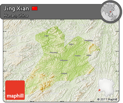 Physical Map of Jing Xian, lighten