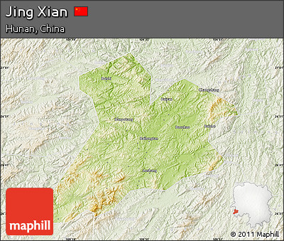 Physical Map of Jing Xian, lighten