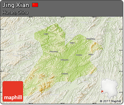 Physical Map of Jing Xian, lighten