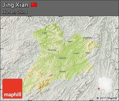 Physical Map of Jing Xian, lighten, semi-desaturated
