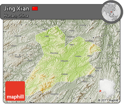 Physical Map of Jing Xian, semi-desaturated