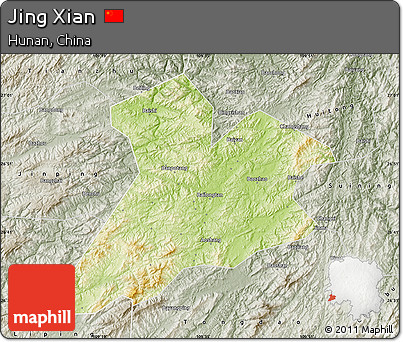 Physical Map of Jing Xian, semi-desaturated