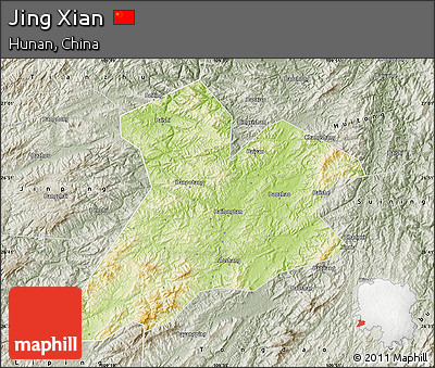 Physical Map of Jing Xian, semi-desaturated