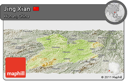 Physical Panoramic Map of Jing Xian, semi-desaturated