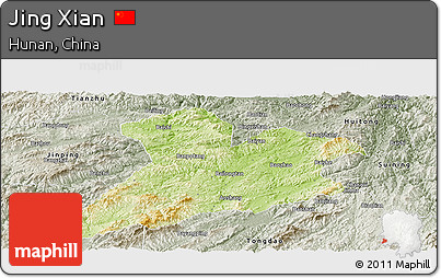 Physical Panoramic Map of Jing Xian, semi-desaturated