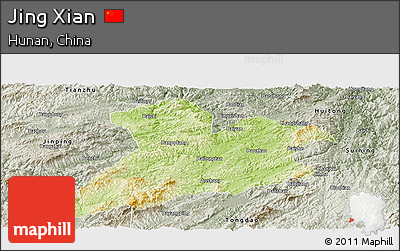 Physical Panoramic Map of Jing Xian, semi-desaturated