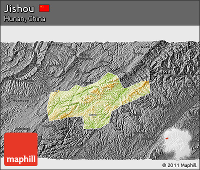 Physical 3D Map of Jishou, darken, desaturated
