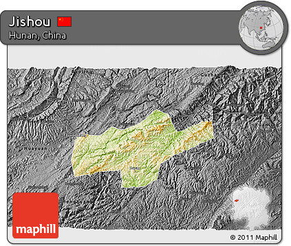 Physical 3D Map of Jishou, darken, desaturated