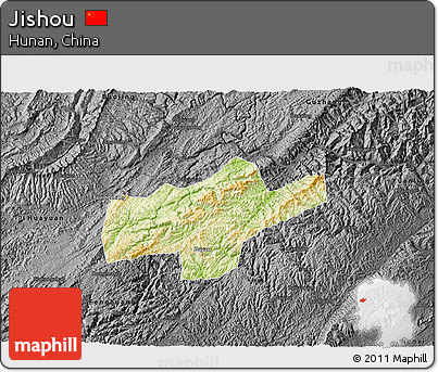 Physical 3D Map of Jishou, darken, desaturated