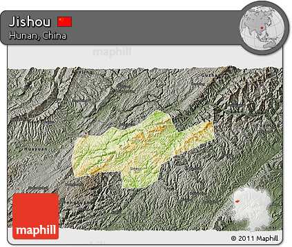 Physical 3D Map of Jishou, darken, semi-desaturated