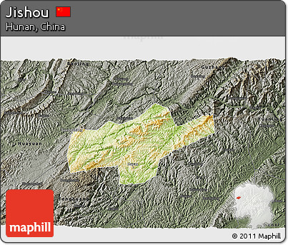 Physical 3D Map of Jishou, darken, semi-desaturated