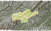 Physical 3D Map of Jishou, darken, semi-desaturated