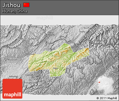 Physical 3D Map of Jishou, desaturated