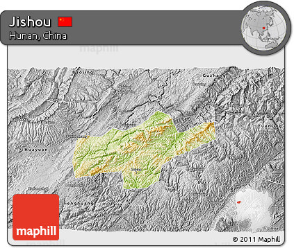 Physical 3D Map of Jishou, desaturated